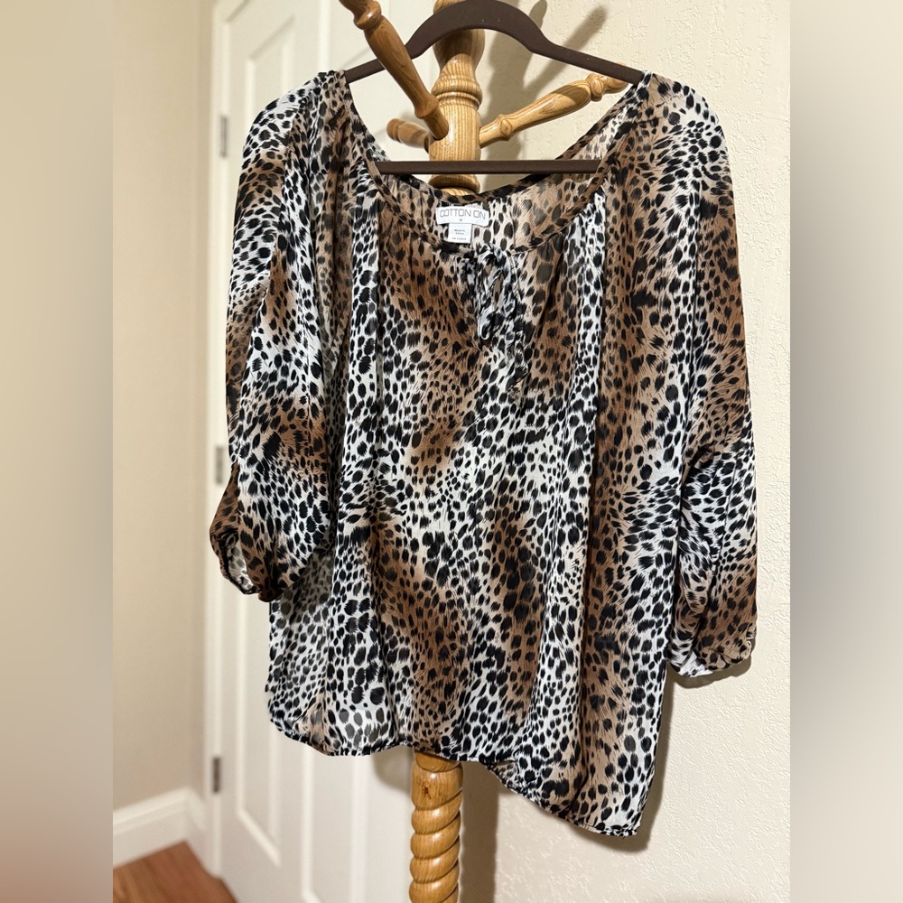 4/$15 Cotton On Leopard Print Blouse - Black and Brown Size M